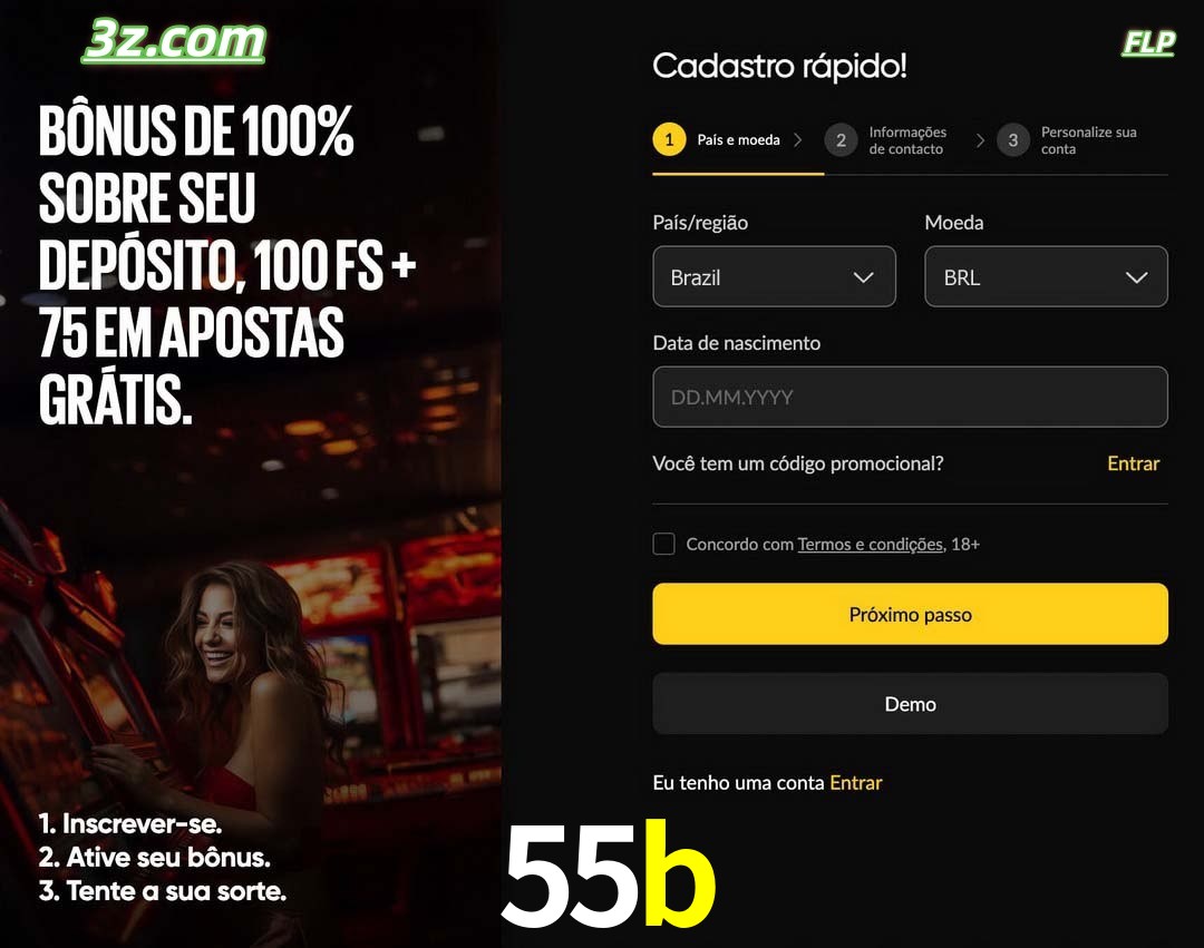 55b registro oficial cassino online Brasil com bônus de depósito e free spins