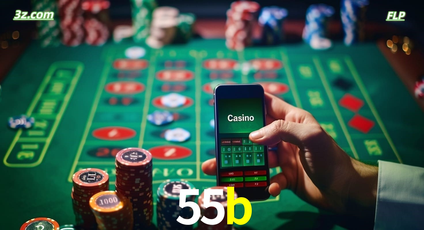 Cassino online móvel 55b com apostas em roleta e fichas de pôquer